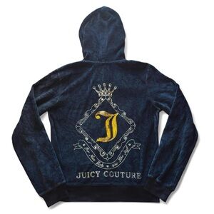Juicy Couture Navy Blue Hoodie with Gold Sequins & Rhinestones
